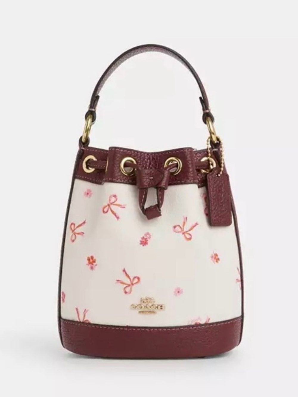 Coach Leather/crossbody Handbag With Bow Tie Print And Hang Tag Burgundy/Cream
